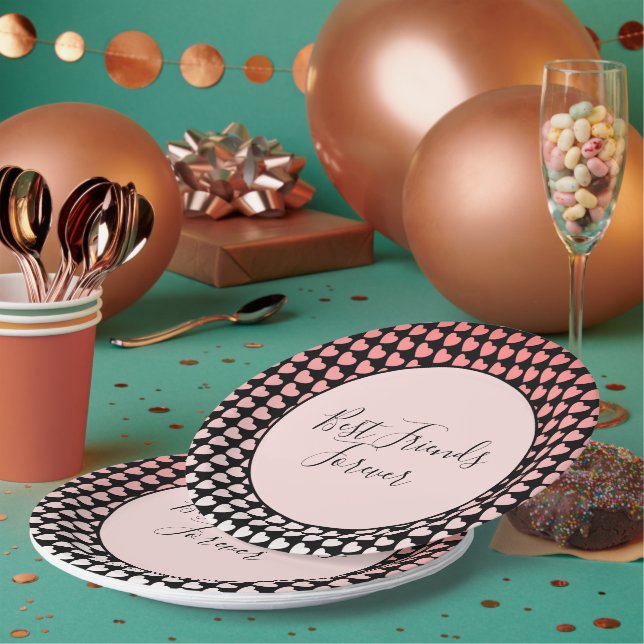 Best Friends Forever Pink Heart Paper Plate (Multi)