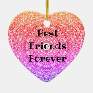 Best Friends Forever Rainbow Mandala Heart Boho Ceramic Tree Decoration