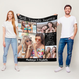 Best Friends Forever Script Saying 5 Photos Black Fleece Blanket