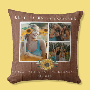 Best Friends Forever Sunflower 3 Photo Collage Cushion
