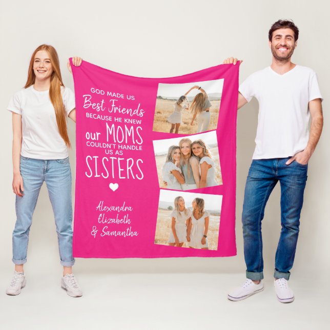 Best Friends Friendship Trendy Hot Pink 3 Photo  Fleece Blanket (In Situ)