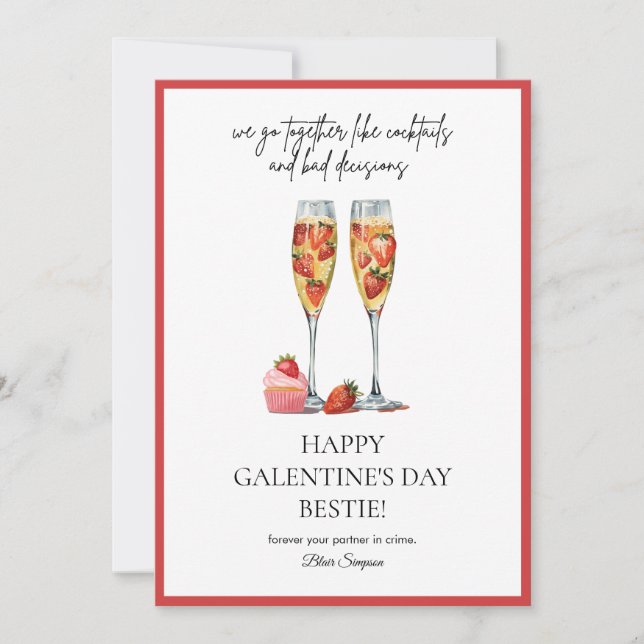 Best friends Galentine's Day Cocktail Holiday Card (Front)
