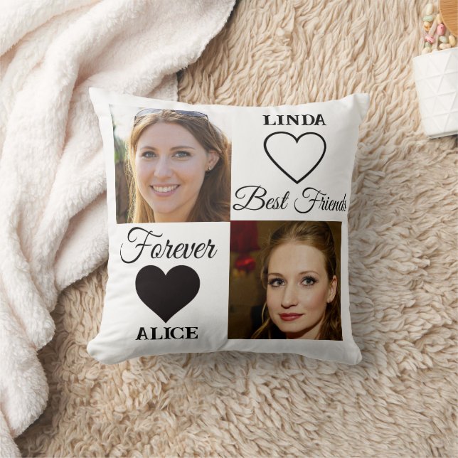 Best Friends Gift Black White Heart Photo Collage  Cushion (Blanket)
