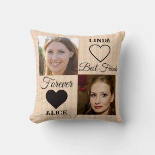 Best Friends Gift Peach Heart Photo Collage  Cushion