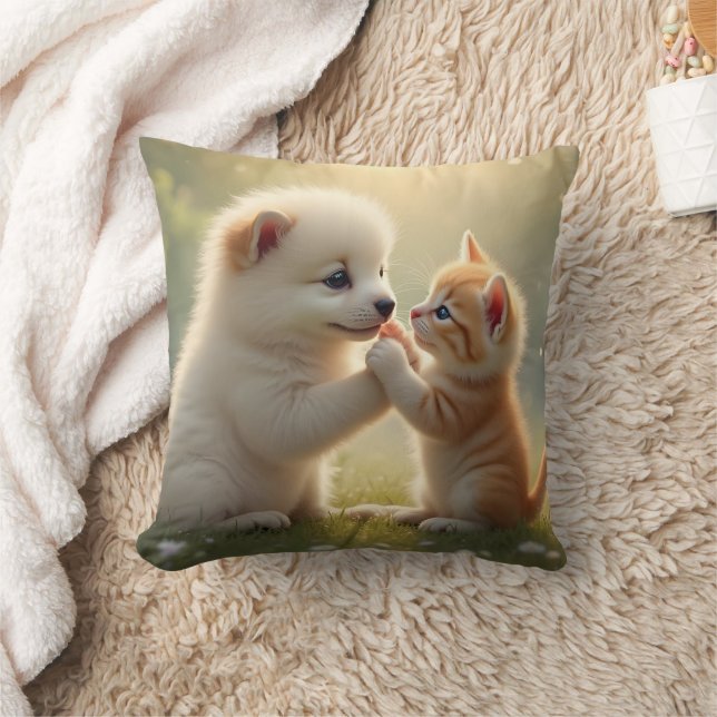 Best friends, give me five - cute puppy and kitty cushion (Blanket)