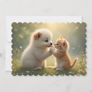 Best friends, give me five - cute puppy and kitty holiday card