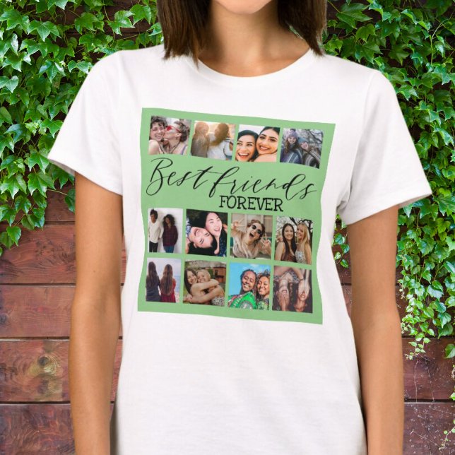  Best Friends Green Modern Photo Collage T-Shirt (Creator Uploaded)