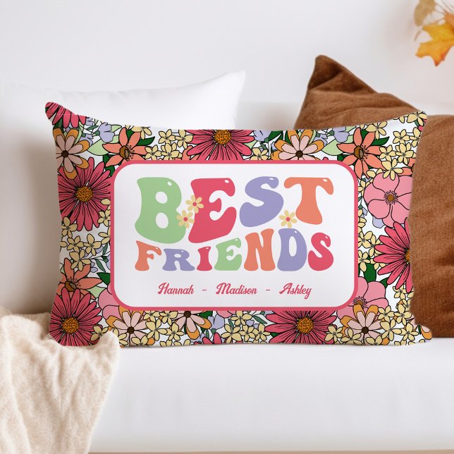 Best Friends Groovy Retro Flowers Lumbar Cushion (Creator Uploaded)