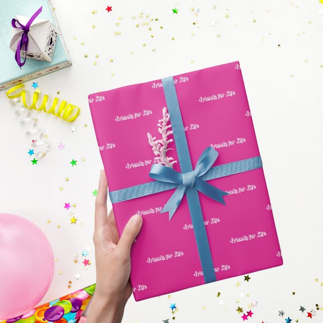 Best friends hot pink white script wrapping paper (Creator Uploaded)