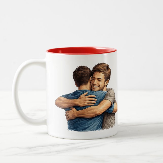 Best Friends Hug Illustration Two Tone Coffee Mug  (Left)