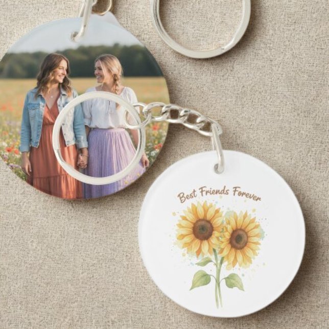 Best Friends Keychain - Watercolor Sunflowers (Best friends Sunflower keychain)