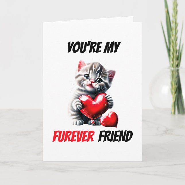 Best friends kitten furever bff kids heart cat pun holiday card (Front)