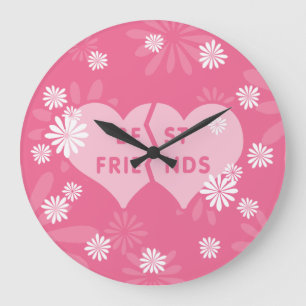 Best Friends Linked Hearts Large Clock