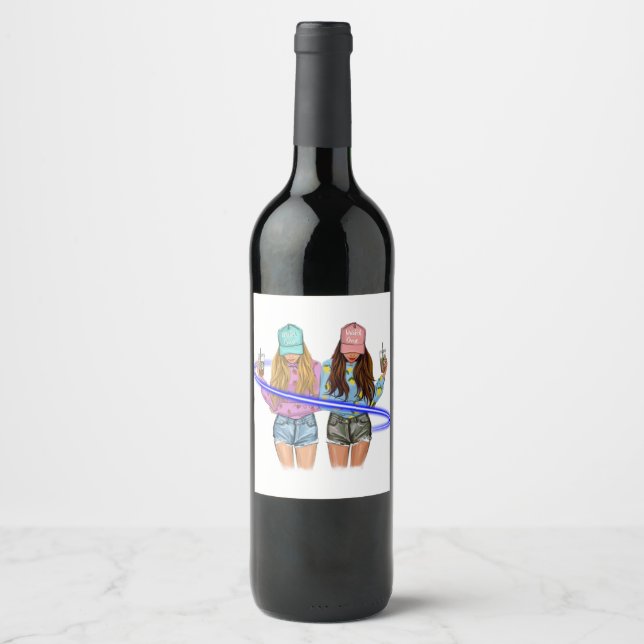 Best Friends Matching Tall Short Bestie Birthday B Wine Label (Front)