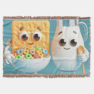 Best friends - milk and cereals 3d illustration throw blanket