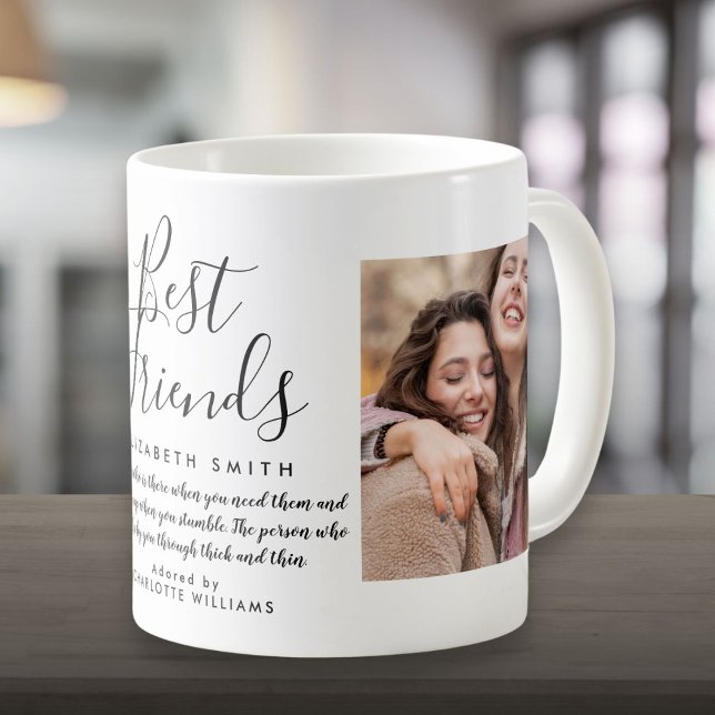 Best Friends Modern Elegant Script Quote 2 Photo Coffee Mug (Best Friends Modern Elegant Script Quote 2 Photo Coffee Mug)