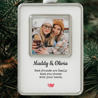 Best Friends Modern Photo Collage | BFF Christmas Silver Plated Framed Ornament