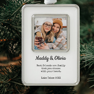 Best Friends Modern Photo Collage   BFF Christmas Silver Plated Framed Ornament