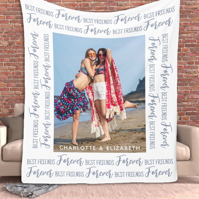 Best Friends Modern Trendy Chic Personalised Photo Fleece Blanket (Creator Uploaded)