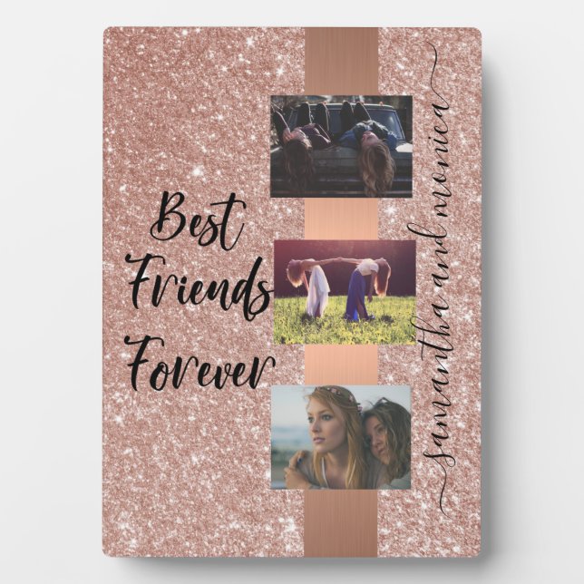 Best Friends Monogram Photo Rose Gold Plaque (Front)