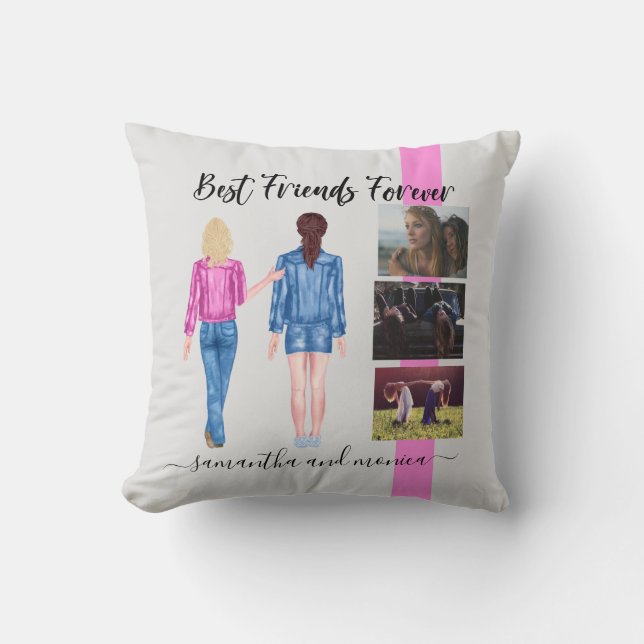 Best Friends Monogram Photo Watercolor Custom Cushion (Front)