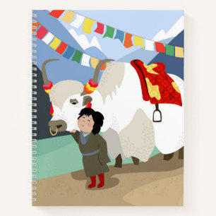 Best friends Nepalese child and yak colourful flag Notebook