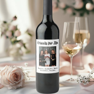 Best friends party white photo names Wine Label