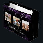 Best friends photo black purple glitter birthday large gift bag<br><div class="desc">A gift for your best friends birthday. Text: Best Friends Forever,  written with a trendy hand lettered style script. Personalise and use 3 of your own photos.  An elegant and modern black background. Decorated purple faux glitter dust.</div>