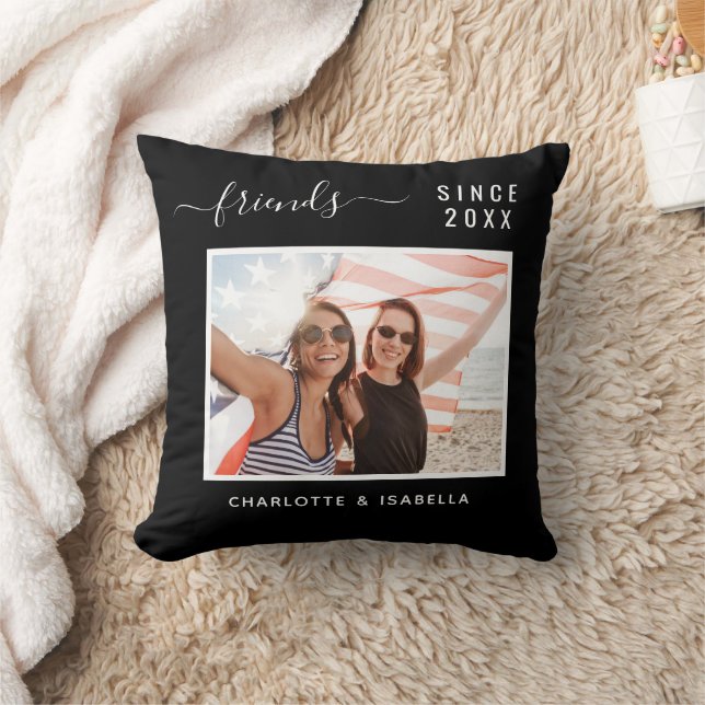 Best friends photo black white names year cushion (Blanket)
