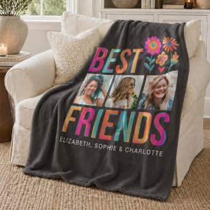 Best Friends Photo Collage BFF Names Fleece Blanket
