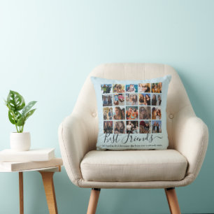 Best Friends Photo Collage Pastel Blue Cushion