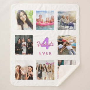 Best friends photo collage pink white sherpa blanket