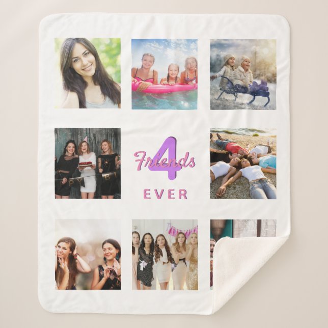 Best friends photo collage pink white sherpa blanket (Front)