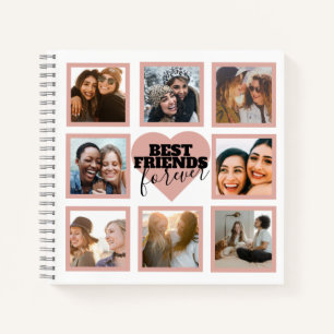 BEST FRIENDS Photo Collage Rose Gold Heart Notebook