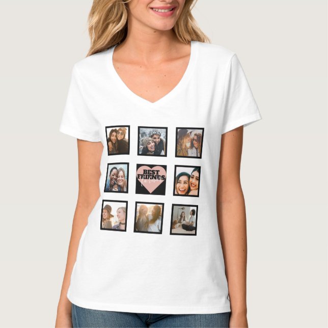 BEST FRIENDS Photo Collage Rose Gold Heart  T-Shirt (Front)