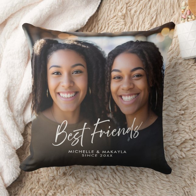 Best Friends Photo Custom Names Modern Script Cushion (Blanket)