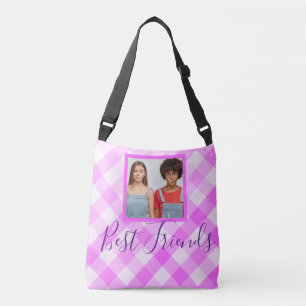 Best Friends Photo Hot Pink Plaid Crossbody Bag