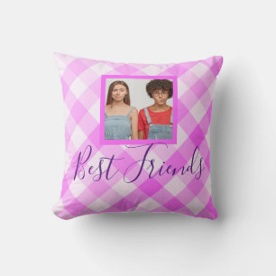 Best Friends Photo Hot Pink Plaid Cushion