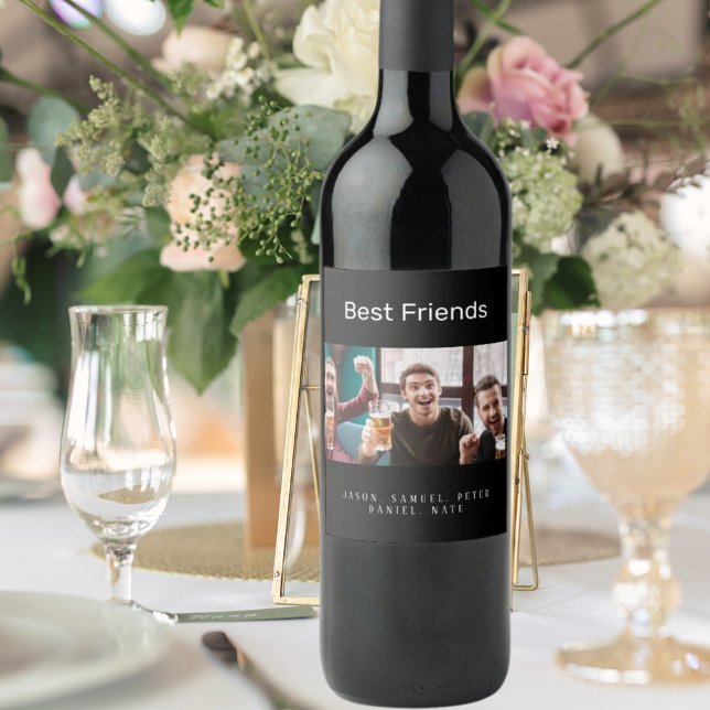 Best friends photo men guys black wine label (Creator Uploaded)