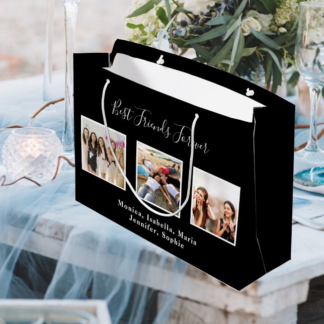 Best friends photo names black elegant birthday large gift bag (Creator Uploaded)