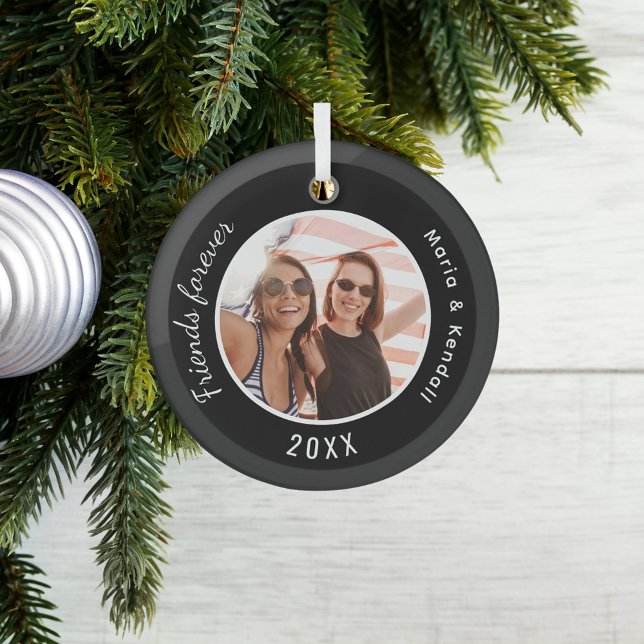 Best friends photo names black glass tree decoration (Creator Uploaded)