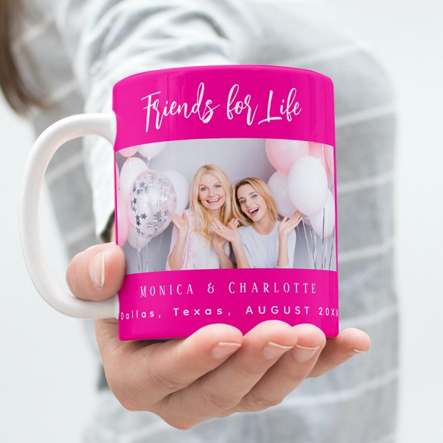Best friends photo names hot pink coffee mug (Creator Uploaded)