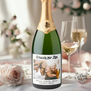 Best friends photo names modern simple party sparkling wine label
