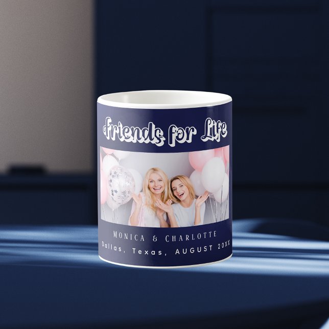 Best friends photo names navy blue coffee mug (Creator Uploaded)
