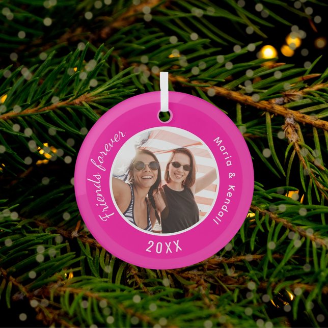 Best friends photo names pink glass tree decoration (Creator Uploaded)