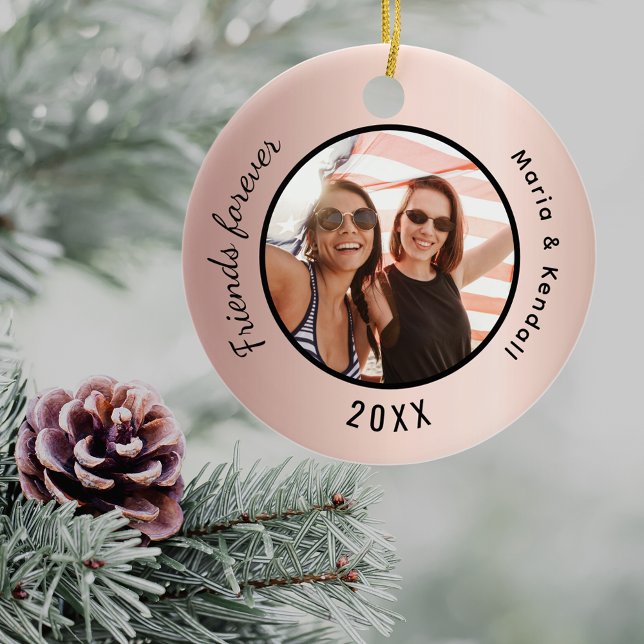 Best friends photo names rose gold ceramic tree decoration (Creator Uploaded)