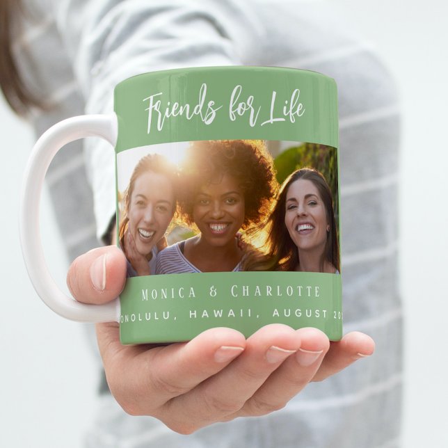 Best friends photo names sage green coffee mug (Creator Uploaded)