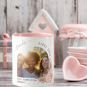 Best friends photo pampas rose gold pink florals mug