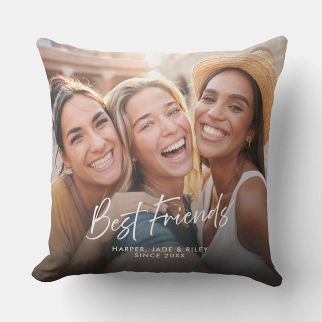 Best Friends Photo Personalised Modern Script Cushion (Front)