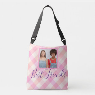 Best Friends Photo Pink Plaid Crossbody Bag